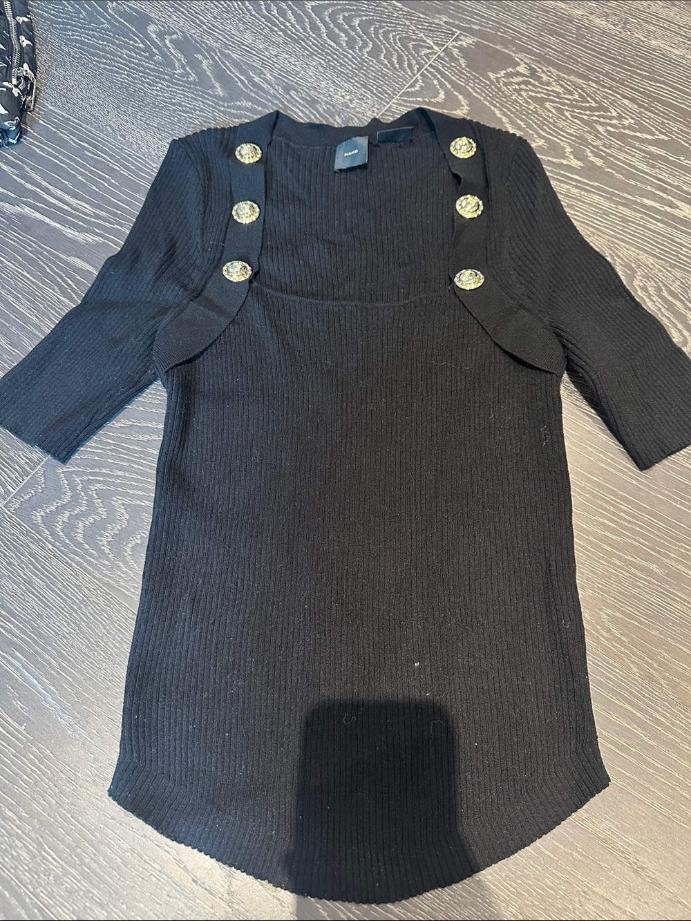 Pinko Black Ribbed Knit Dress with Gold Buttons